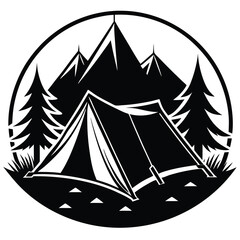 camping tent silhouette vector illustration isolated on a white background