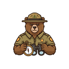 Fototapeta premium Park Ranger Bear Holding Compass and Binoculars Logo