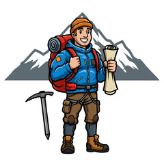 Mountain Climber with Map Cartoon Character