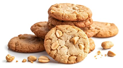 Tasty peanut cookies on white background