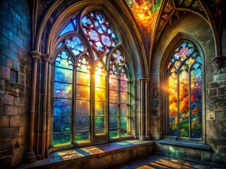 Surreal Shadow Play: Gothic Church Window's Ethereal Light and Shadow