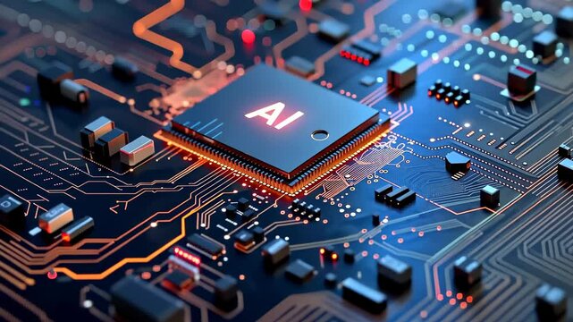 Close-Up of AI Chip on Circuit Board