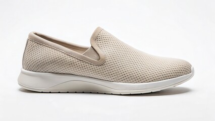 Stylish Beige Perforated Slip-On Sneaker with a Comfortable White Sole Ideal for Everyday Wear