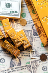 Gold bars and dollar banknotes. Business and finance investment concept.