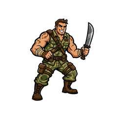 Fototapeta premium Adventurer with Machete Cartoon Character