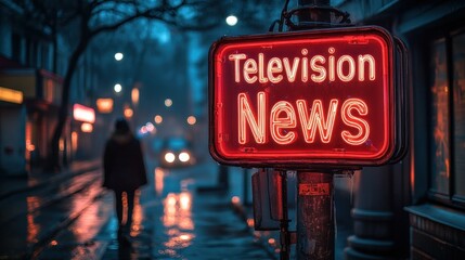Night news sign on city street