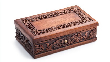 Intricately Carved Wooden Box on White Background - A Stunning Display of Craftsmanship and Design Featuring Detailed Patterns and Textures, Perfect for Home Decor or Gift Ideas.