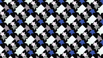 Colorful seamless geometric pattern with blue flowers in a mosaic design