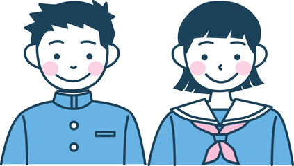 セーラー服と学ランの学生のベクターイラスト