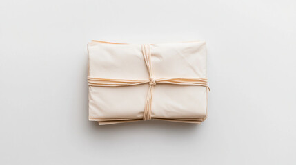Neatly wrapped fabric bundle on white background