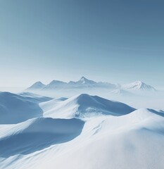 Serene Winter Landscape with Snow-Covered Mountains and a Tranquil Sky in a Calm Winter Atmosphere