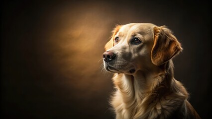 A Golden Retriever's Pensive Gaze, Illuminated Against a Dark Background, Evokes Feelings of Loyalty and Companionship