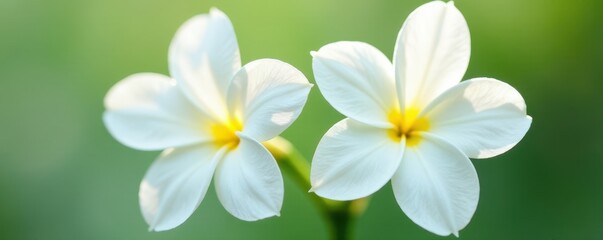 Fototapeta premium Two pristine white flowers, close-up view, isolated , petals, soft, isolated