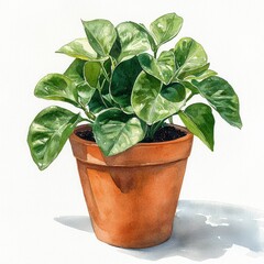 Fototapeta premium Lush Green Potted Plant with Shiny Leaves in a Terracotta Pot Perfect for Home Decor and Indoor Gardening Enthusiasts