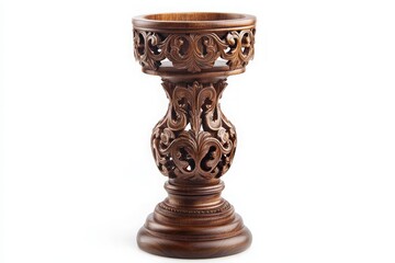 Intricately Carved Wooden Pedestal with Ornate Design, Perfect for Home Decor or Display in Elegant Settings