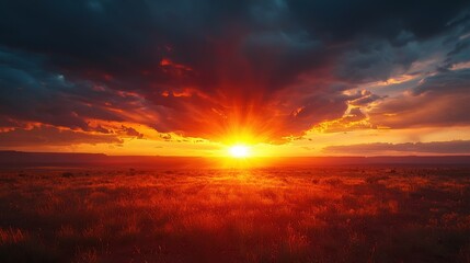 Fototapeta premium Breathtaking Sunset Over Lush Landscape with Dramatic Clouds and Vibrant Colors in Nature's Splendor