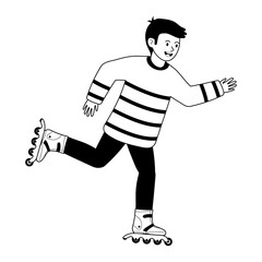 Young person practicing roller skating with a joyful expression in a casual outfit
