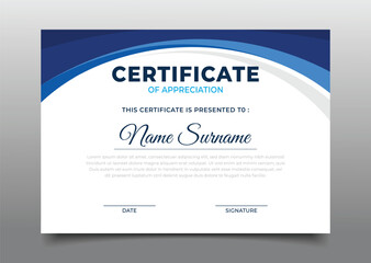 Fototapeta premium Business certificate template design with blue wavy decoration