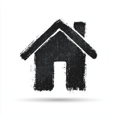 Classic Grunge Style Home Icon with Textured Black Brush Strokes on a Clean White Background