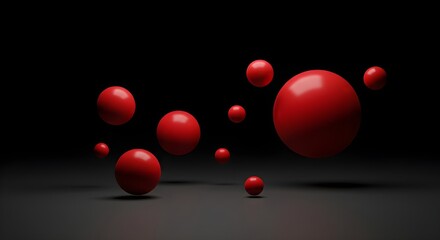3D red spheres on black background
