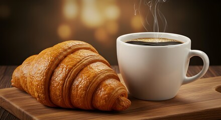 cup of coffee with croissant