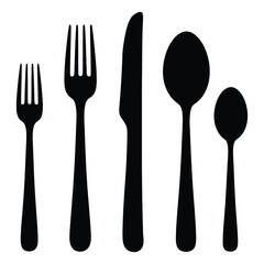 Cutlery set Silhouette, Vector, Icon, Logo, White Background.