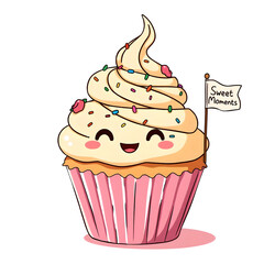 Cute Cartoon Cupcake &ndash; Sweet Dessert Illustration on Transparent Background
