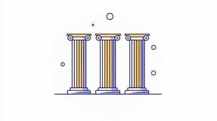 Three pillars, classical design, white background, support, business concept