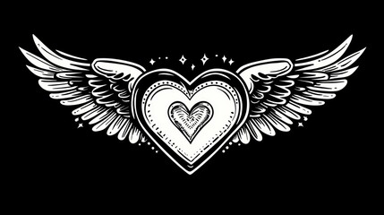 Obraz premium Winged heart design, romantic symbol, black background, for print