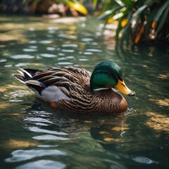 Fototapeta premium A tropical duck with bright summer-themed feathers.