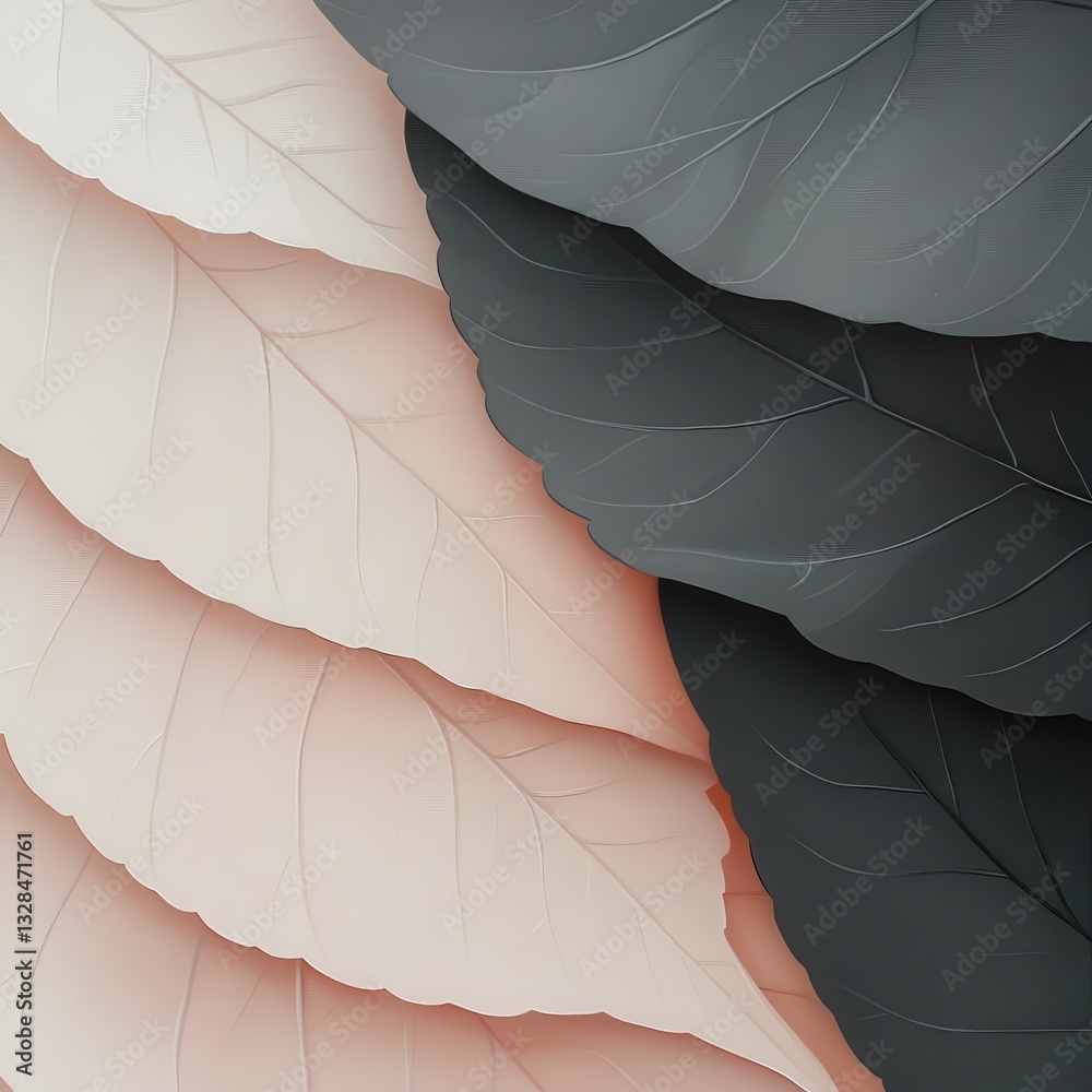 Poster textured leaf compositions layered with contrasting colors, creating depth and inviting viewers to a