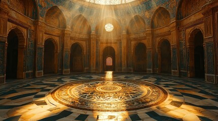 Obraz premium Sunbeams Illuminate Ornate Palace Interior