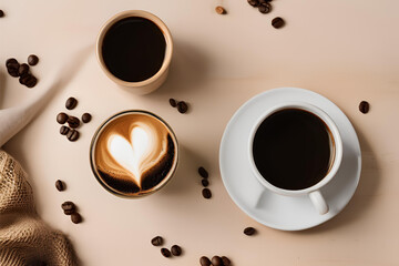 Obraz premium Steaming Hot Coffee in a Rustic Mug with Coffee Beans