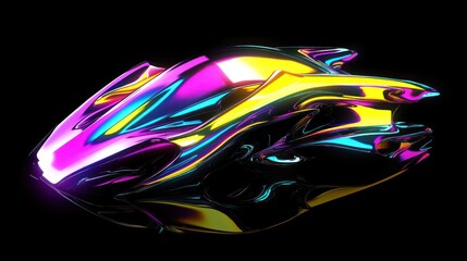 Abstract iridescent sculpture, dark background, digital art, design element