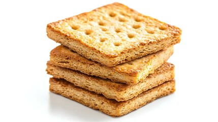 Fototapeta premium Crispy rusks stacked on white background ideal