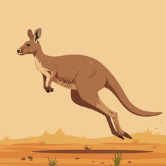 Fototapeta premium Kangaroo Jumping Across the Outback in a Desert Landscape Illustration