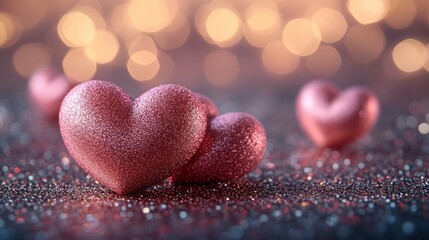 Romantic hearts on glitter background