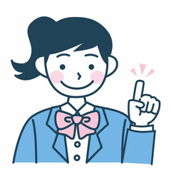 ポニーテールのブレザー制服の学生のイラスト