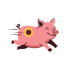 Running pig with flower