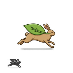 Running rabbit with leaf