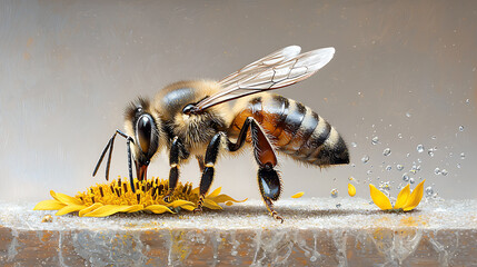 Bee pollination action flower field macro photography natural environment close-up view life cycle concept