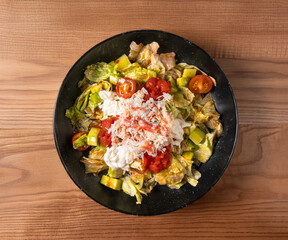 Fresh vegetable salad with fresh crab in balsamic sauce
