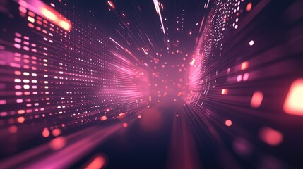 Obraz premium Abstract Pink Digital Tunnel, Futuristic Technology Background