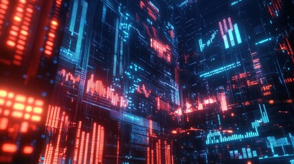 Fototapeta premium Cyberpunk Digital Cityscape: Neon Lights and Data Streams