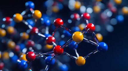 Close up shot of Human genome analysis DNA molecular structure on a dark blue background