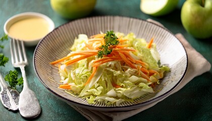 crunchy white cabbage apple carrot salad with honey mustard dressing healthy food