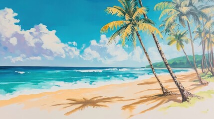 Obraz premium Tropical Paradise: Serene Beachscape with Palm Trees