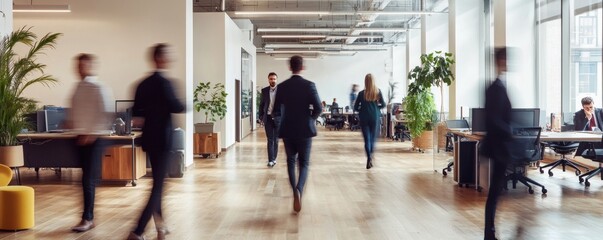 Busy People Moving Quickly Through A Modern Corporate Office