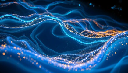 Obraz premium Abstract Blue and Gold Wave Particle Background
