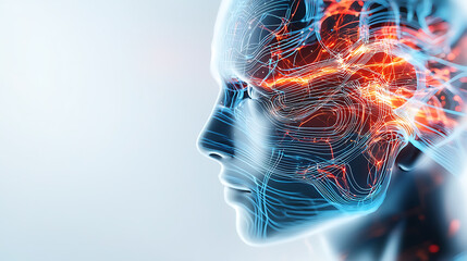 Exploring neural connectivity futuristic human brain visualization digital art cyber environment profile view conceptual technology